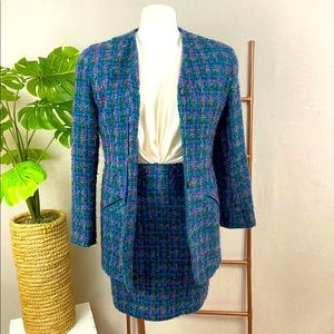 Vintage The Limited Blue Tweed Skirt Suit Set (Sz 6)